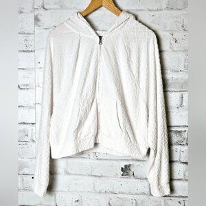 Victoria Secret On Point White Terrycloth Cropped Zip-Up Hoodie